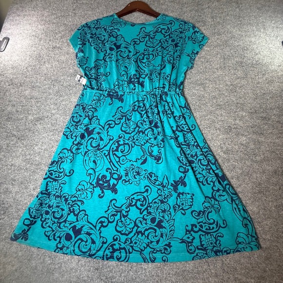 Faded Glory Women Teal Navy‎ Paisley Print Kimono Dress Size M 8 10 V Neck - Picture 3 of 8